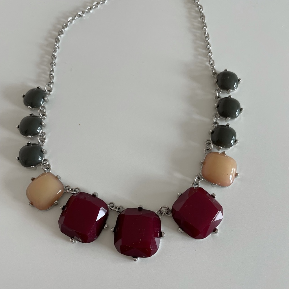 Cranberry, pink and grey statement necklace - Picture 1 of 3